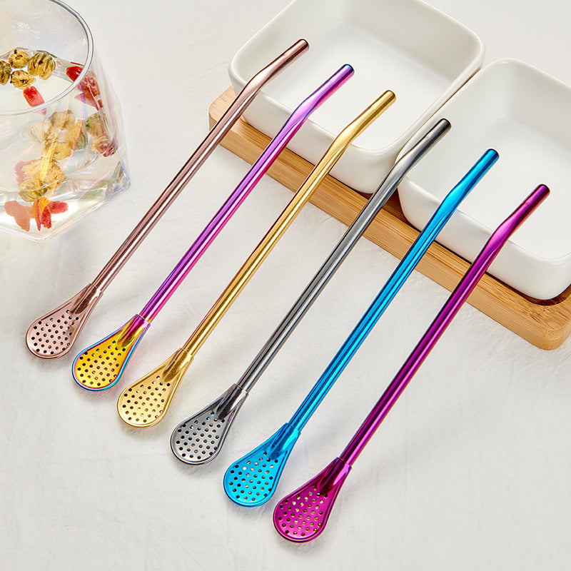 Stirring Spoon With Stainless Steel Filter Straw