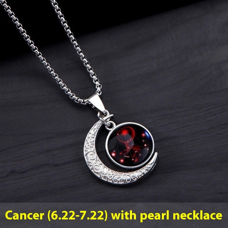 12 Constellation Moon Star Glowing Necklace Charm Jewelry Women Pendant Hollow Luminous Stone Pendant Necklace Gift