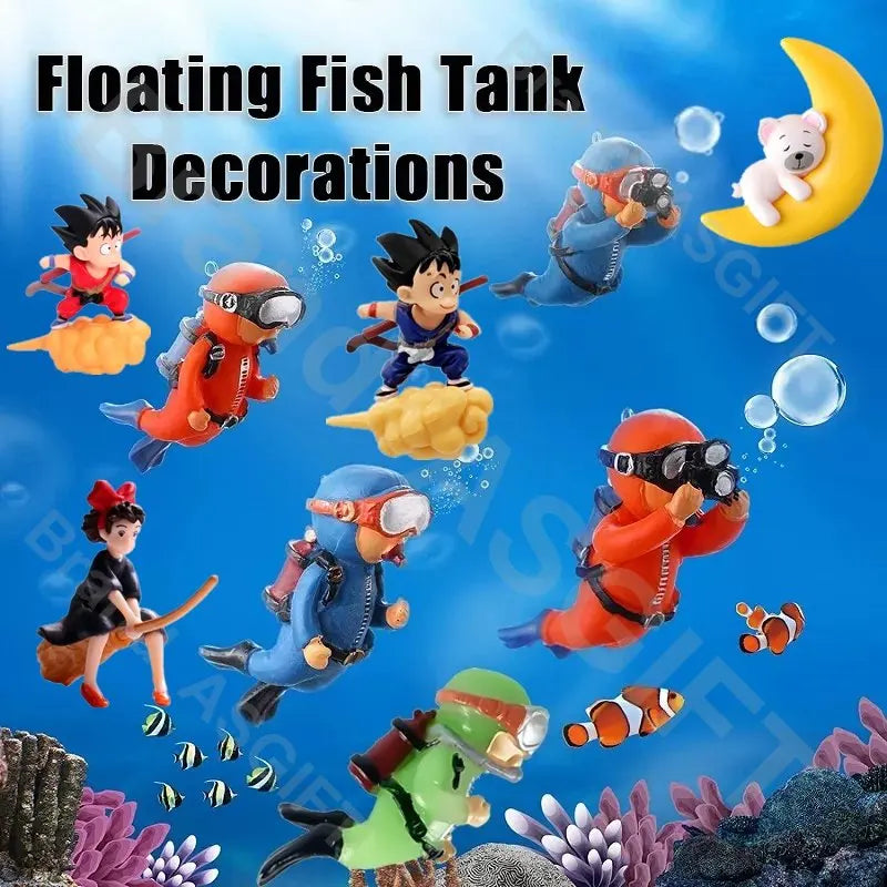 Cartoon Diver Wukong Figure Aquarium Floating Decoration Fish Tank Ornament Toy Ocean Landscape