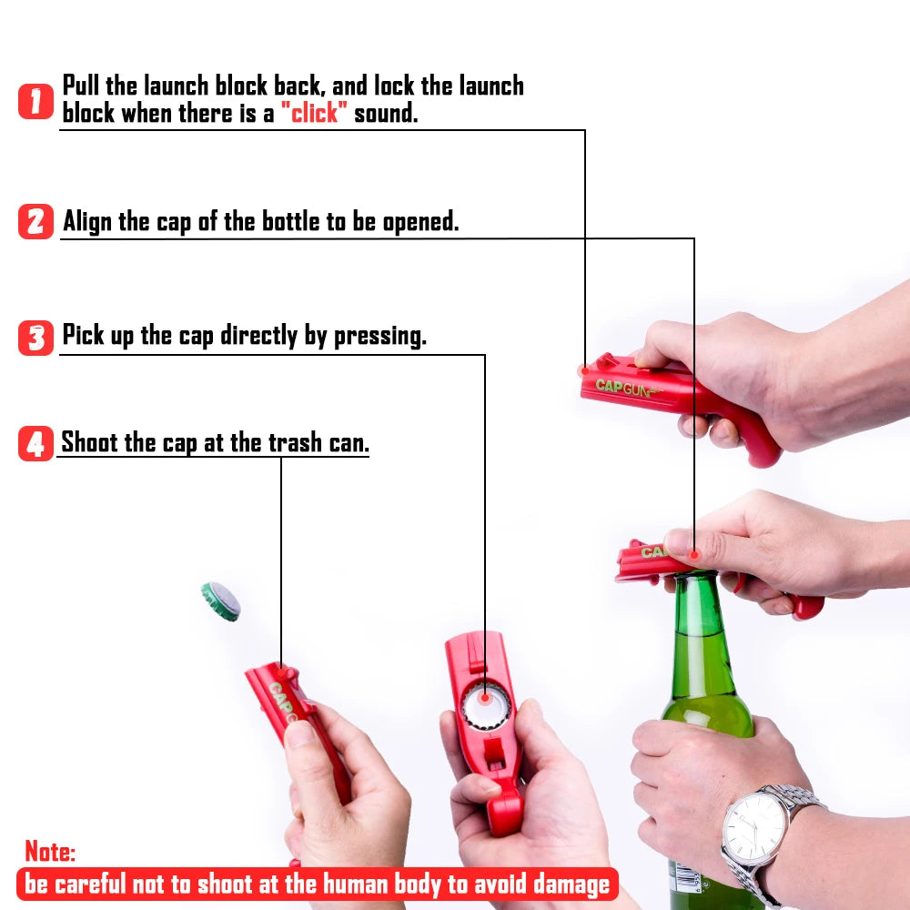 Beer Opener Launcher Bottle Portable Cap Gun Creative Flying Cap Bar Tool Drink Opening Gun Shaped Bottle Lids Shooter Red Gray