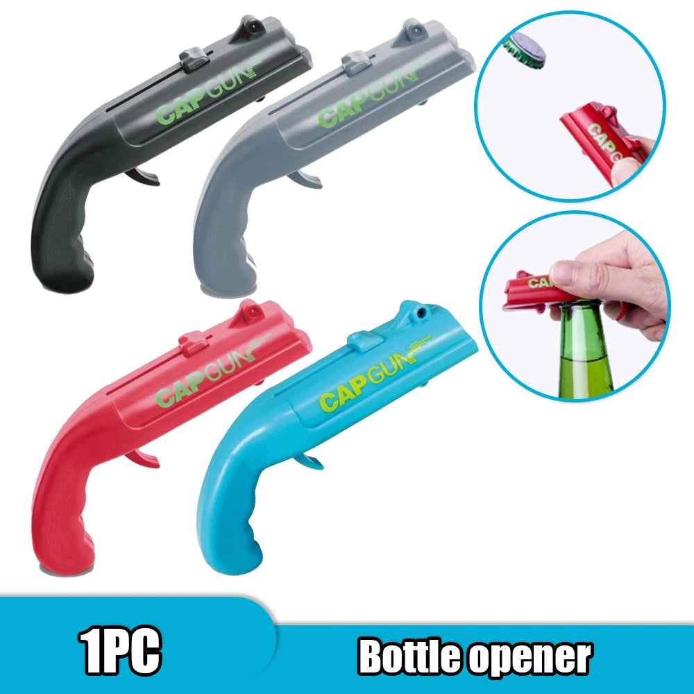 Beer Opener Launcher Bottle Portable Cap Gun Creative Flying Cap Bar Tool Drink Opening Gun Shaped Bottle Lids Shooter Red Gray