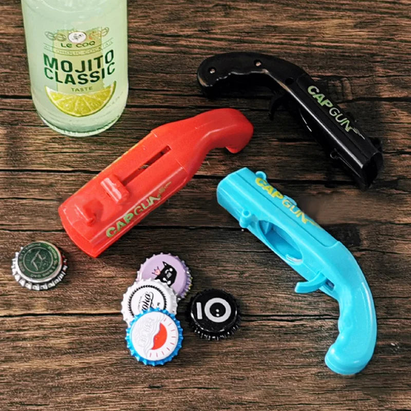 Beer Opener Launcher Bottle Portable Cap Gun Creative Flying Cap Bar Tool Drink Opening Gun Shaped Bottle Lids Shooter Red Gray