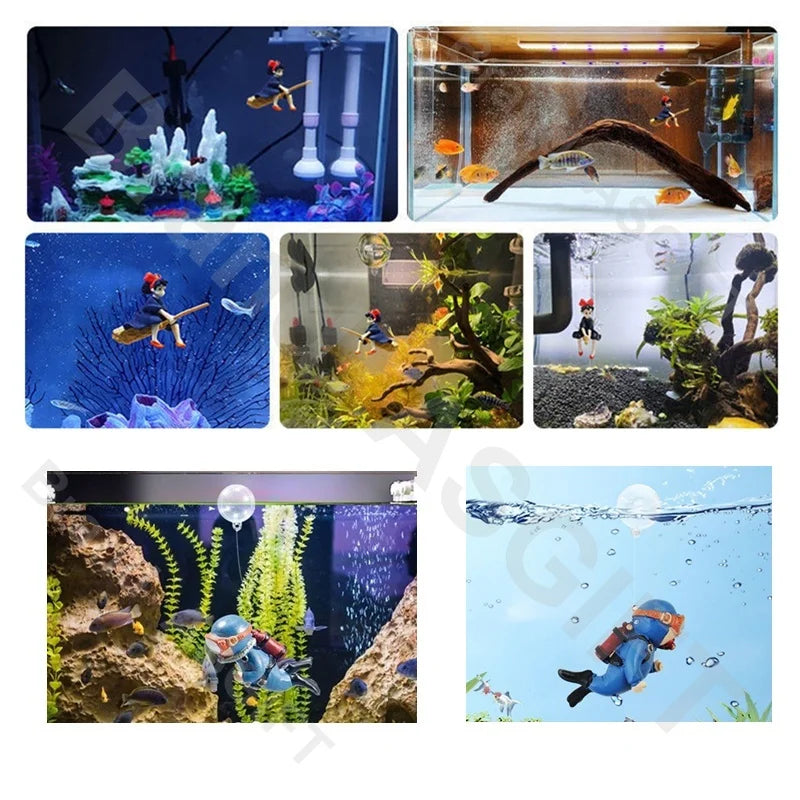 Cartoon Diver Wukong Figure Aquarium Floating Decoration Fish Tank Ornament Toy Ocean Landscape